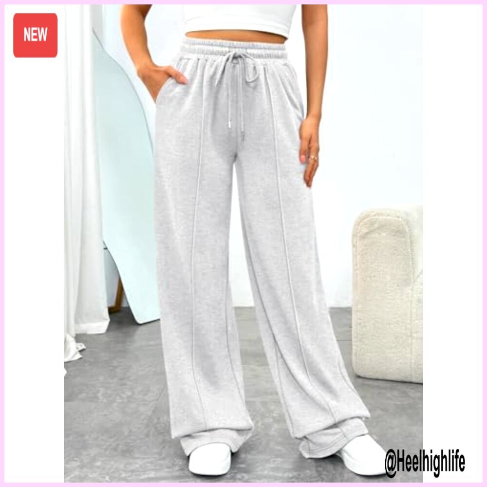 Wide Leg Sweatpants High Rise Barrel Lounge Track Pants Comfy Joggers - Picture 2 of 6